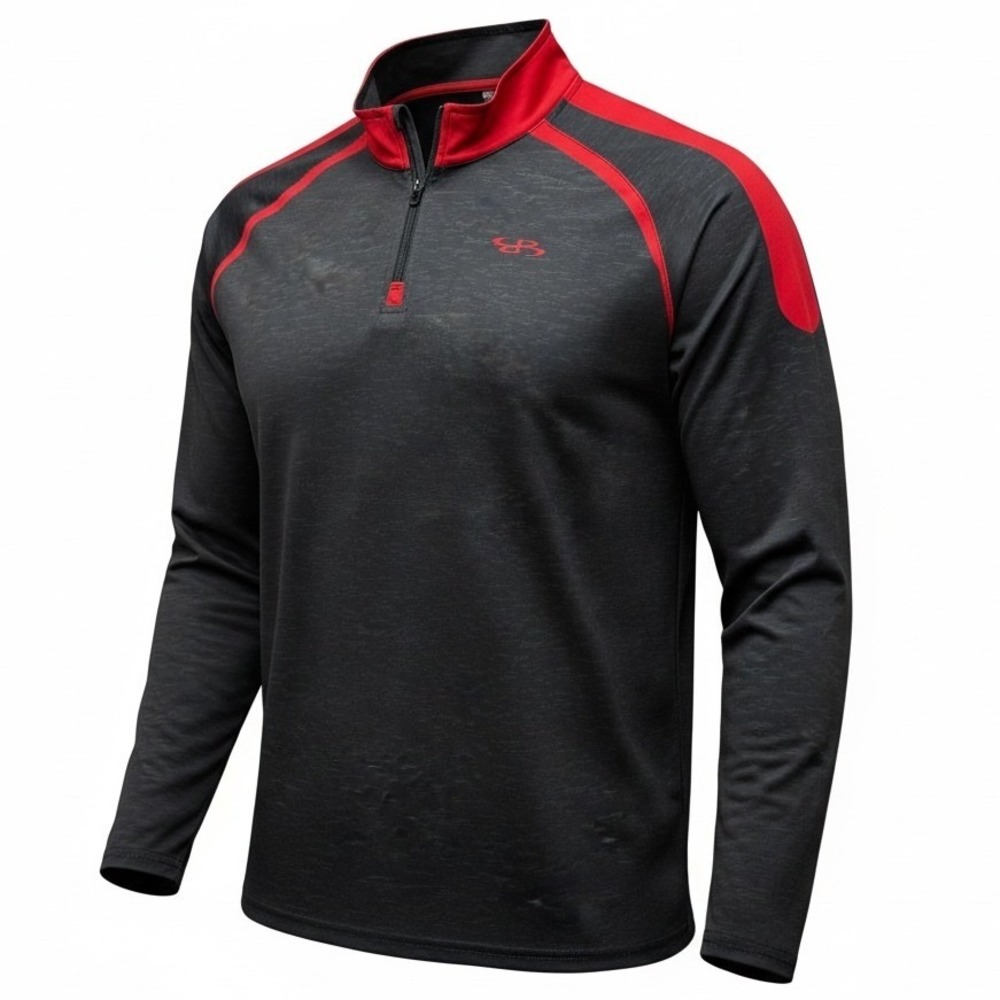 Boombah‎ Mens 2XL 1/4 Zip Pullover Black Red Heathered Athletic Training Top
